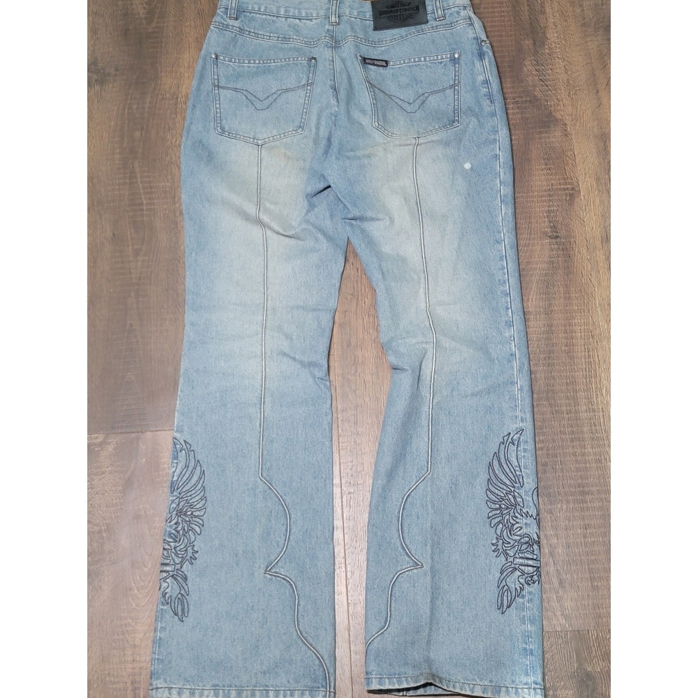 Vtg HarleyDavidson Womens Denim Jeans Size 33 Light Wash Bootcut Embroidered Y2K - Picture 10 of 15